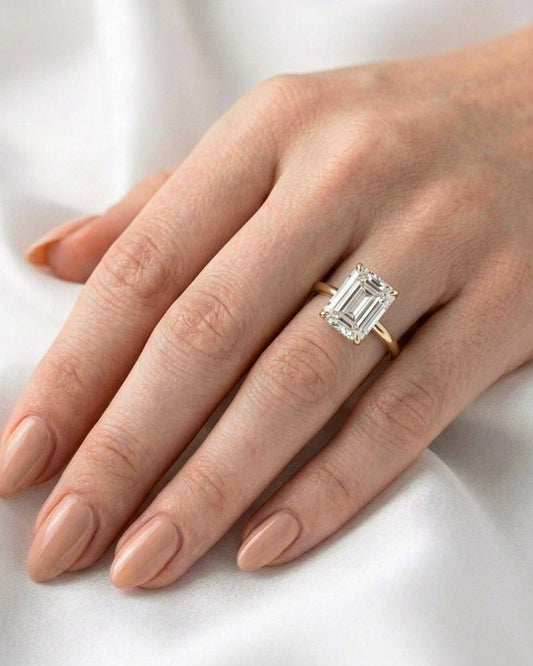 Avery - Emerald Hidden Halo Diamond Engagement Ring - Moissanite Engagement Rings