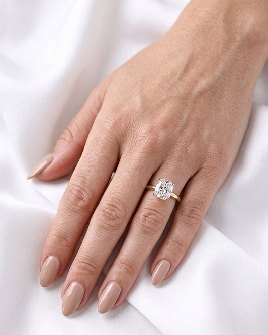 Hadley - Elongated Cushion Hidden Halo Diamond Engagement Ring - Moissanite Engagement Rings