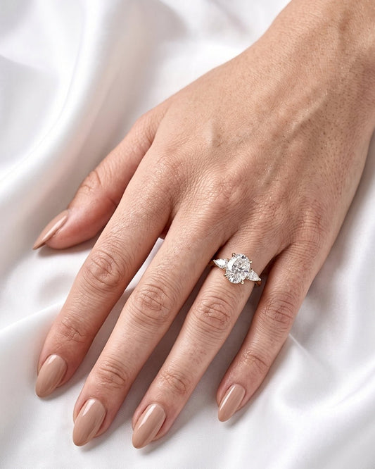 Indigo - Oval Pear Accent Stones Diamond Engagement Ring - Moissanite Engagement Rings