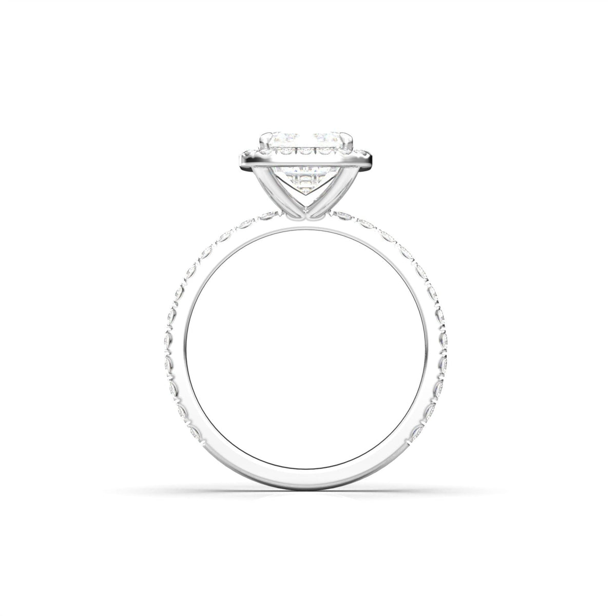 Emerald Halo Half Pavé Diamond Engagement Ring - Moissanite Engagement Rings