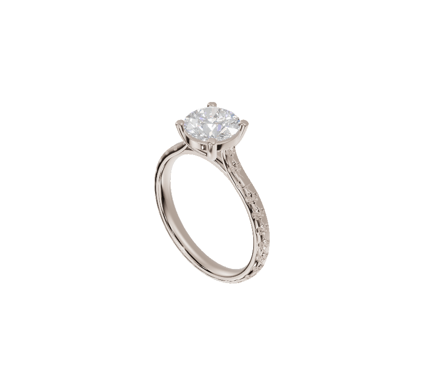 Fleur-de-lis Engraved Solitaire Cathedral - Moissanite Engagement Rings