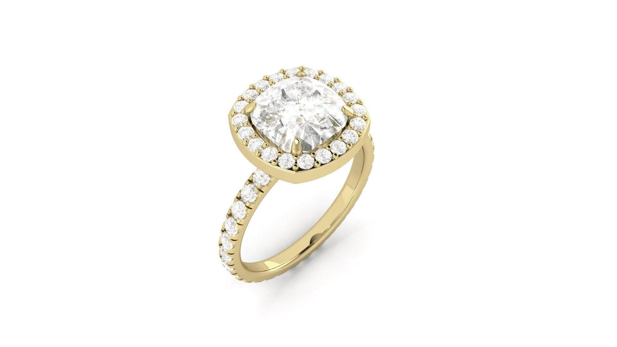 Cushion Halo Pavé Diamond Engagement Ring - Moissanite Engagement Rings