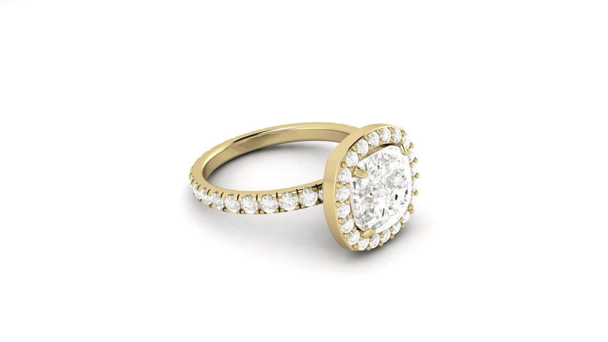Cushion Halo Pavé Diamond Engagement Ring - Moissanite Engagement Rings