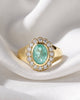 Amelia - Oval Sea Green Scalloped Halo with Signet Band Ring - Moissanite Engagement Rings