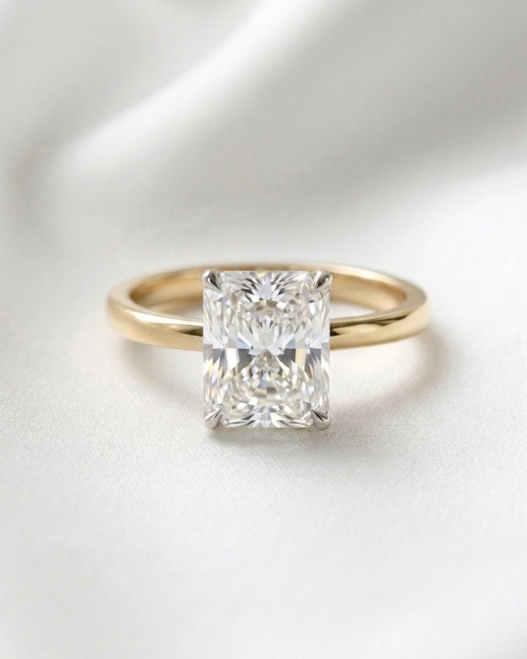 Astrid - Radiant Hidden Halo Diamond Engagement Ring - Moissanite Engagement Rings