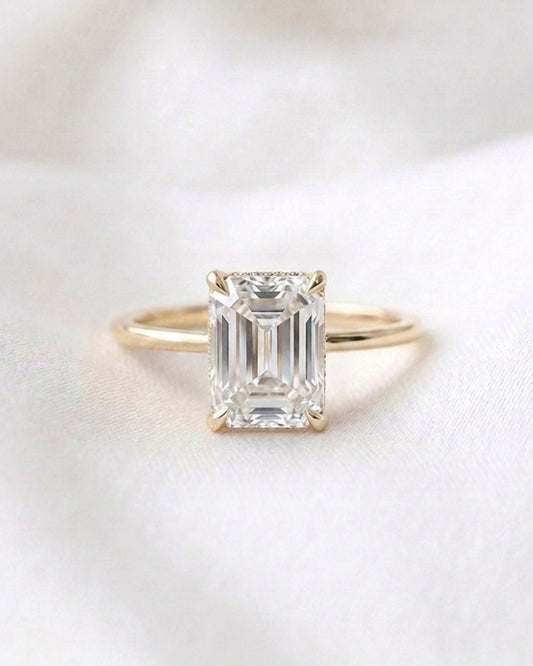 Avery - Emerald Hidden Halo Diamond Engagement Ring - Moissanite Engagement Rings