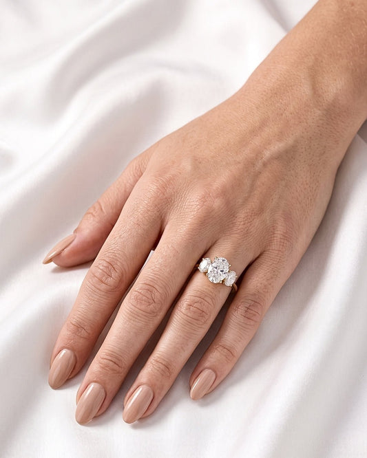 Bonnie - Oval Trilogy Oval Setting Diamond Engagement Ring - Moissanite Engagement Rings