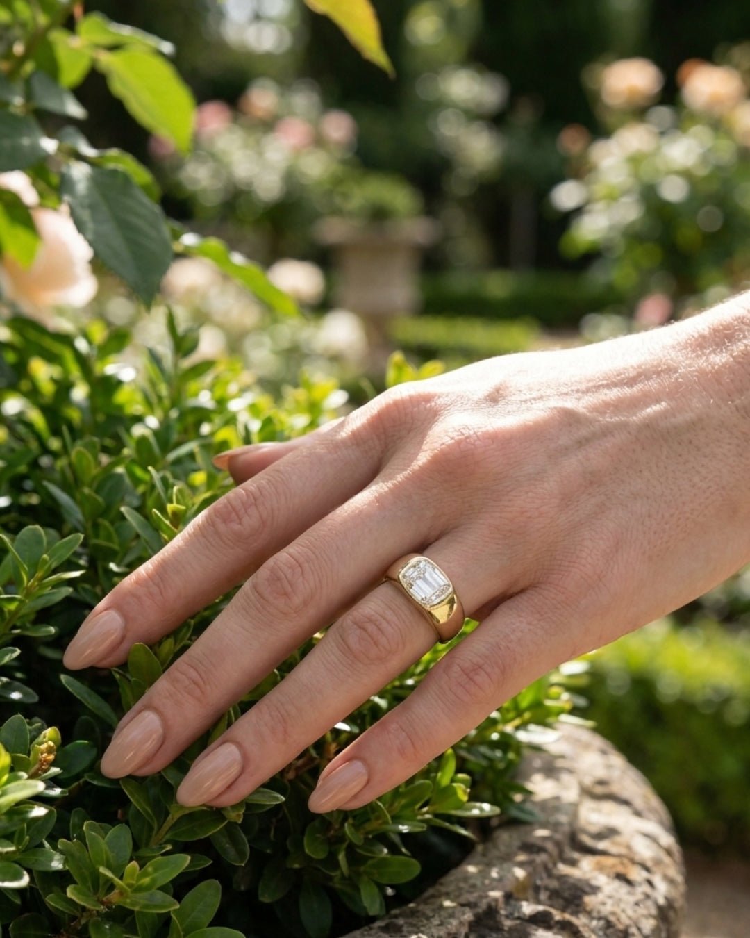 Cecilia - Elongated Radiant Burnished with Signet Band Ring - Moissanite Engagement Rings