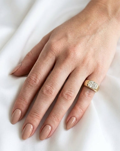 Cecilia - Elongated Radiant Burnished with Signet Band Ring - Moissanite Engagement Rings