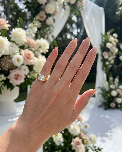 Cecilia - Elongated Radiant Burnished with Signet Band Ring - Moissanite Engagement Rings