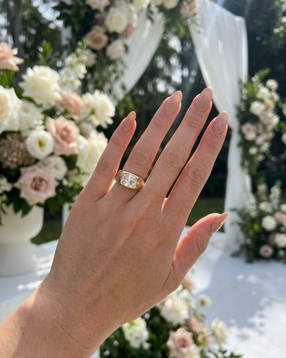 Cecilia - Elongated Radiant Burnished with Signet Band Ring - Moissanite Engagement Rings