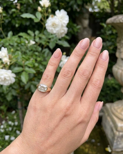 Freya: Elongated Cushion East West Bezel Solitaire with Signet Band Ring - Moissanite Engagement Rings
