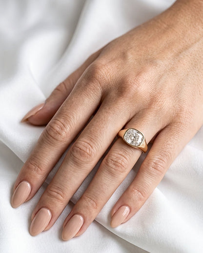 Freya: Elongated Cushion East West Bezel Solitaire with Signet Band Ring - Moissanite Engagement Rings