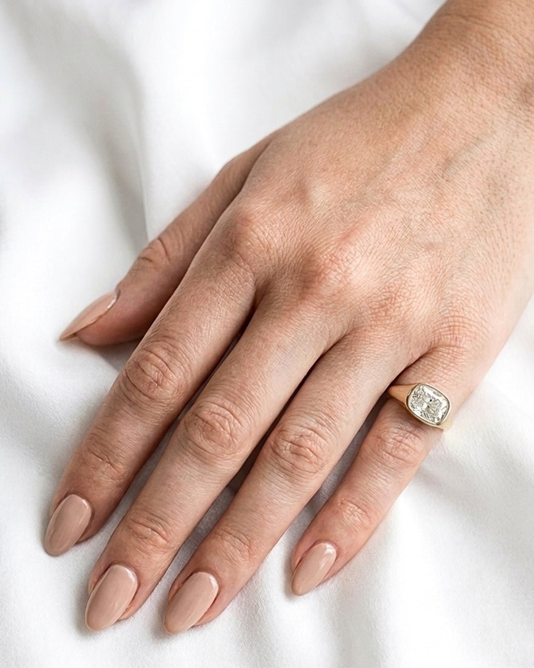 Freya: Elongated Cushion East West Bezel Solitaire with Signet Band Ring - Moissanite Engagement Rings