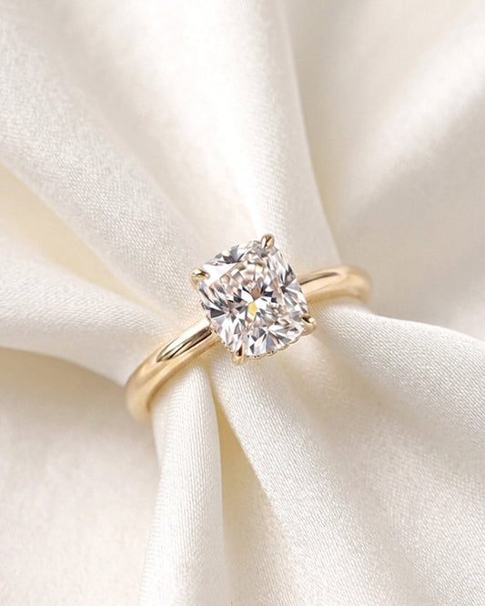 Hadley - Elongated Cushion Hidden Halo Diamond Engagement Ring - Moissanite Engagement Rings