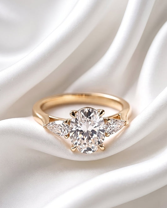 Indigo - Oval Pear Accent Stones Diamond Engagement Ring - Moissanite Engagement Rings