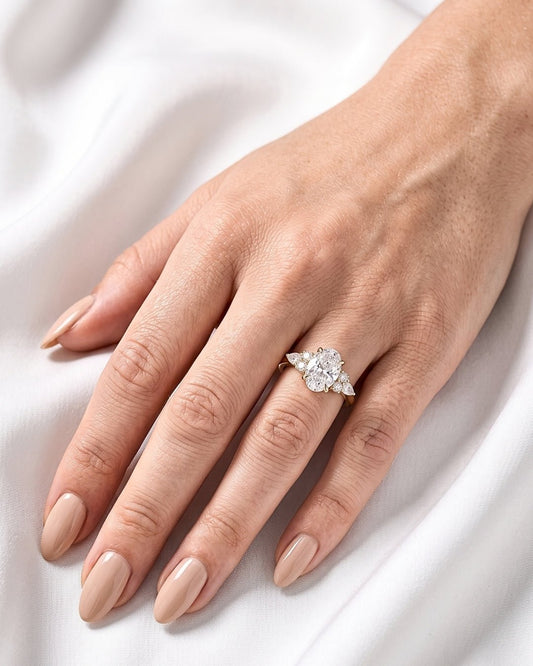 Juniper - Oval Trio Accent Stones Diamond Engagement Ring - Moissanite Engagement Rings