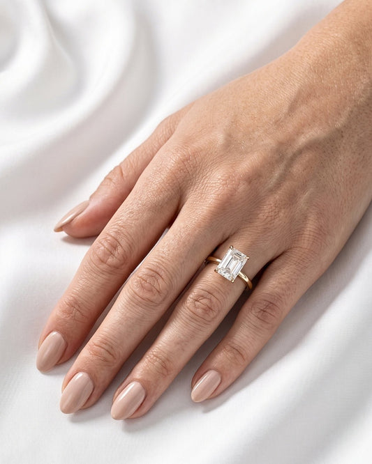 Lola - Emerald Solitaire Diamond Engagement Ring - Moissanite Engagement Rings