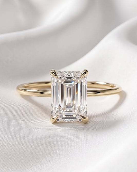 Lola - Emerald Solitaire Diamond Engagement Ring - Moissanite Engagement Rings