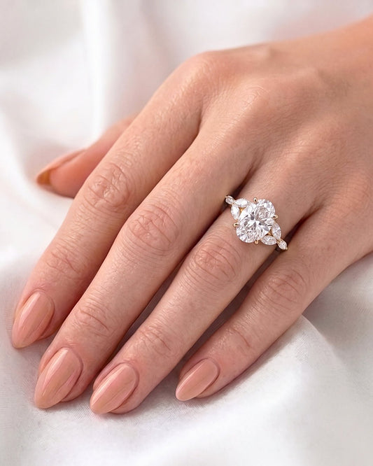 Mira - Oval Triple Marquise Accent Stones Diamond Engagement Ring - Moissanite Engagement Rings