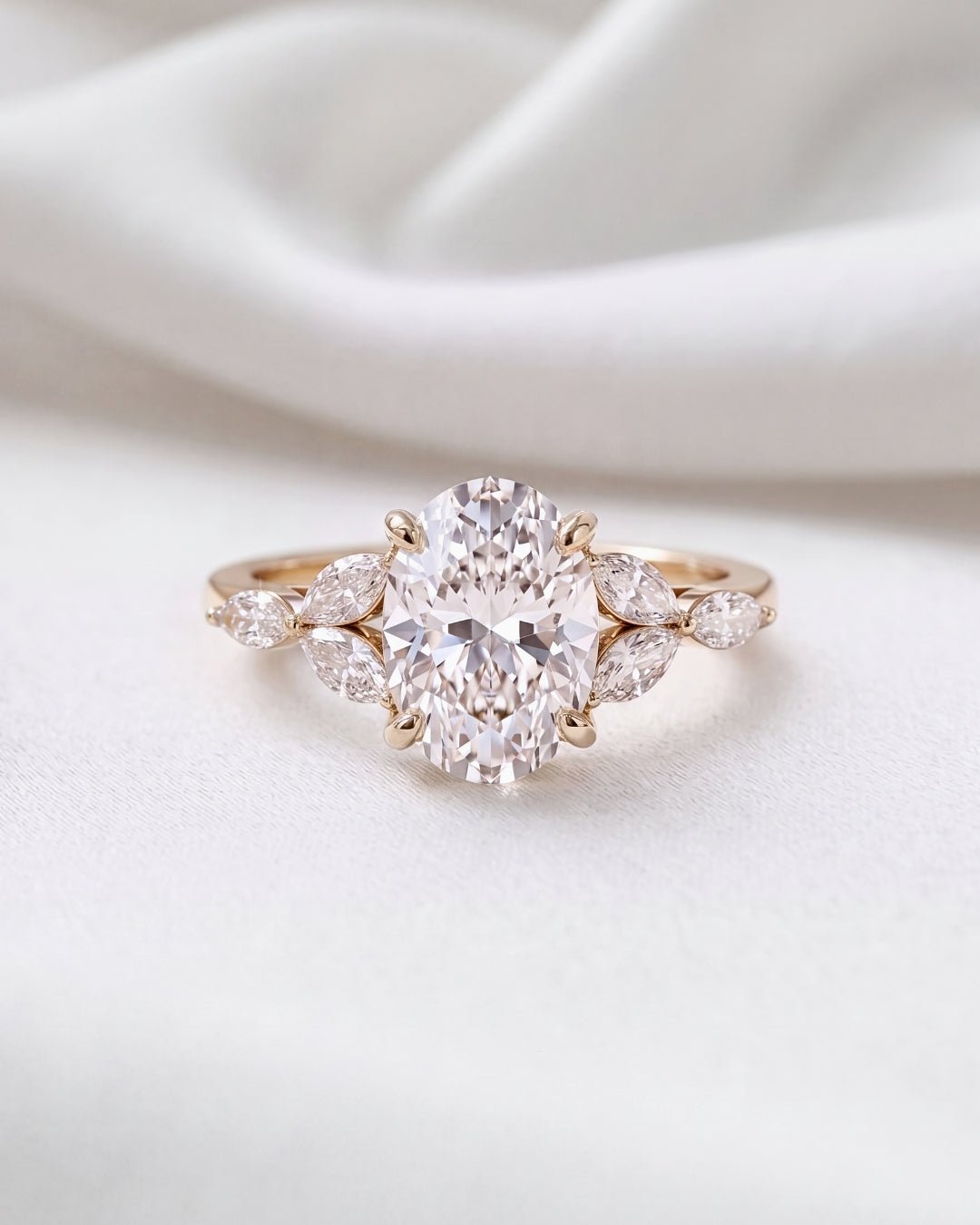 Mira - Oval Triple Marquise Accent Stones Diamond Engagement Ring - Moissanite Engagement Rings