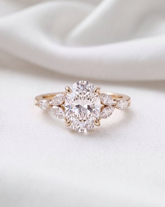 Mira - Oval Triple Marquise Accent Stones Diamond Engagement Ring - Moissanite Engagement Rings