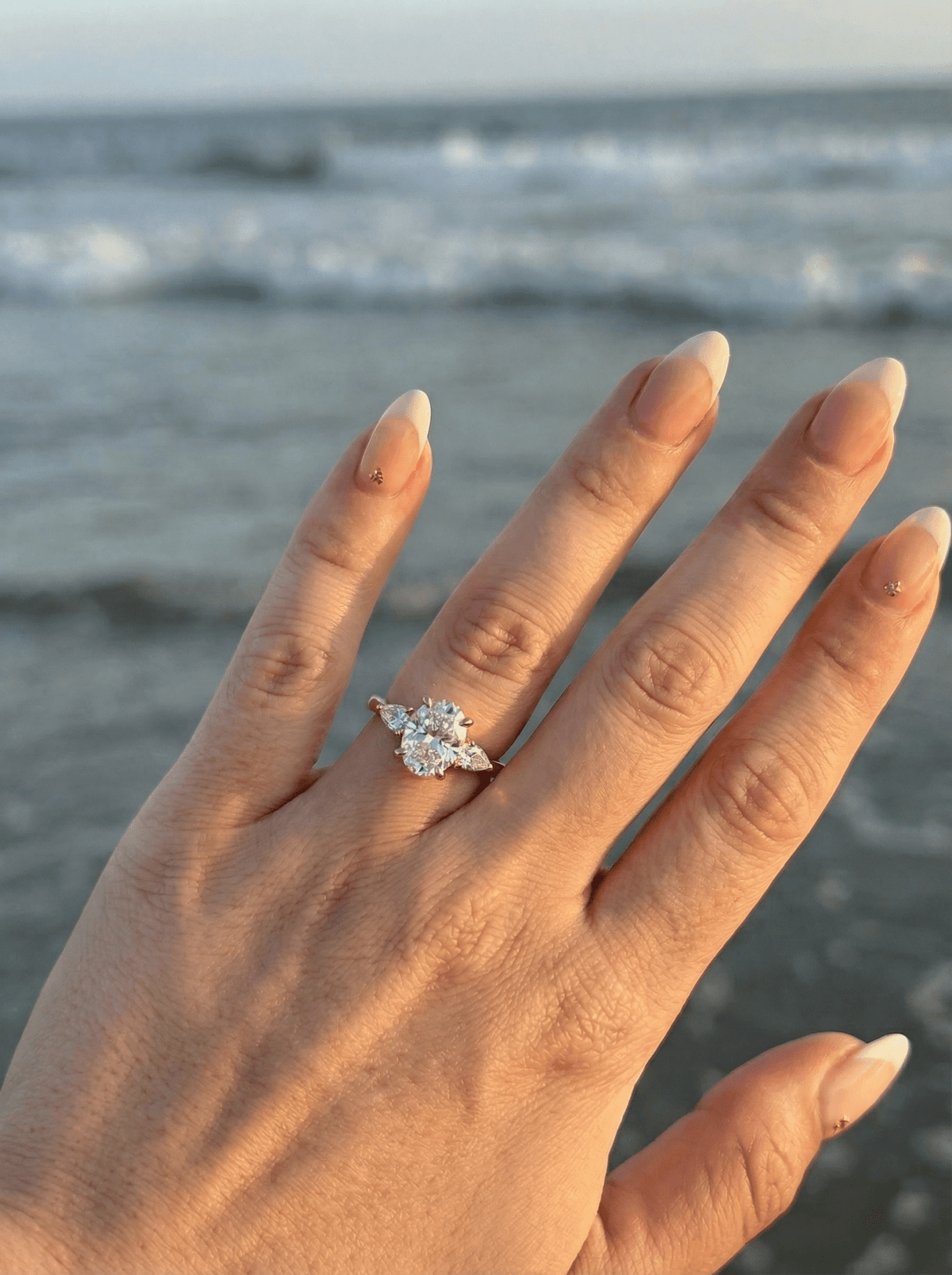Oval Pear Accent Stones Diamond Engagement Ring - Moissanite Engagement Rings