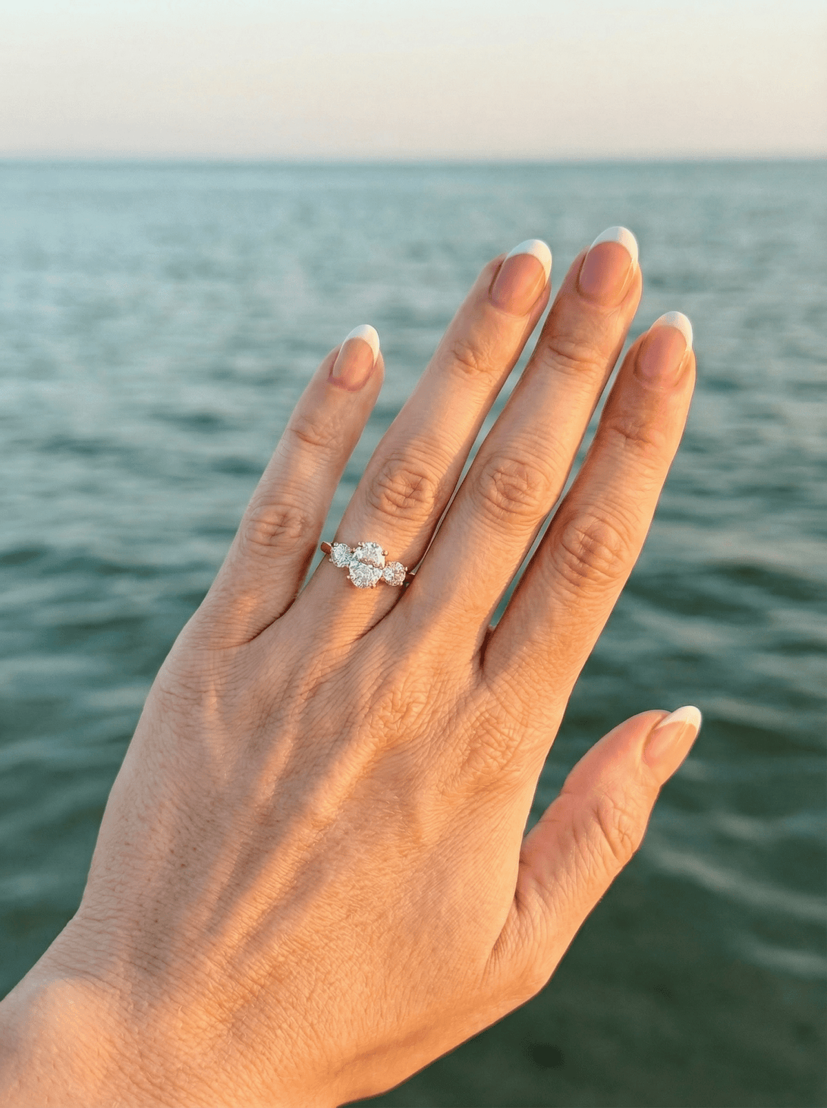 Oval Trilogy Round Setting Diamond Engagement Ring - Moissanite Engagement Rings