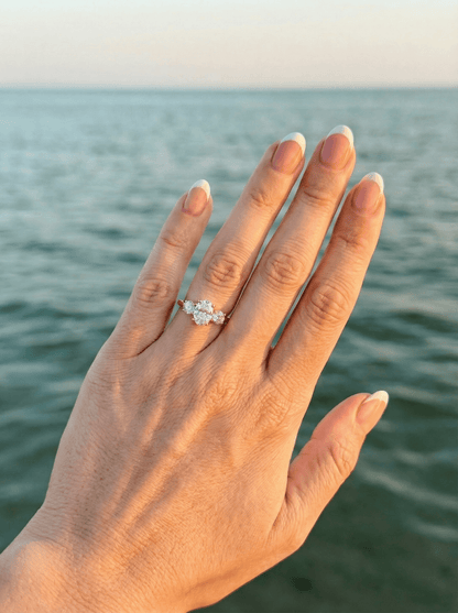 Oval Trilogy Round Setting Diamond Engagement Ring - Moissanite Engagement Rings