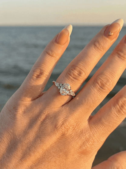 Oval Trio Accent Stones Diamond Engagement Ring - Moissanite Engagement Rings