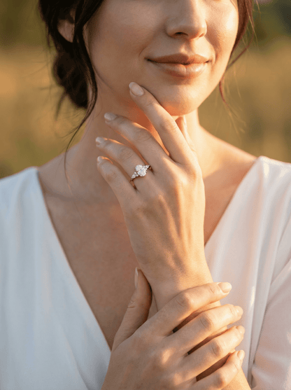 Oval Trio Accent Stones Diamond Engagement Ring - Moissanite Engagement Rings