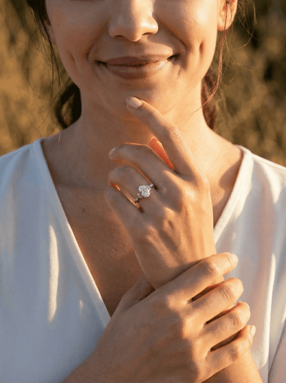 Oval Triple Marquise Accent Stones Diamond Engagement Ring - Moissanite Engagement Rings