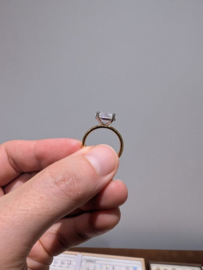 2ct East West Oval 18k Yellow Gold | Platinum Claws | Size L 1/2 | 2mm band - Moissanite Engagement Rings