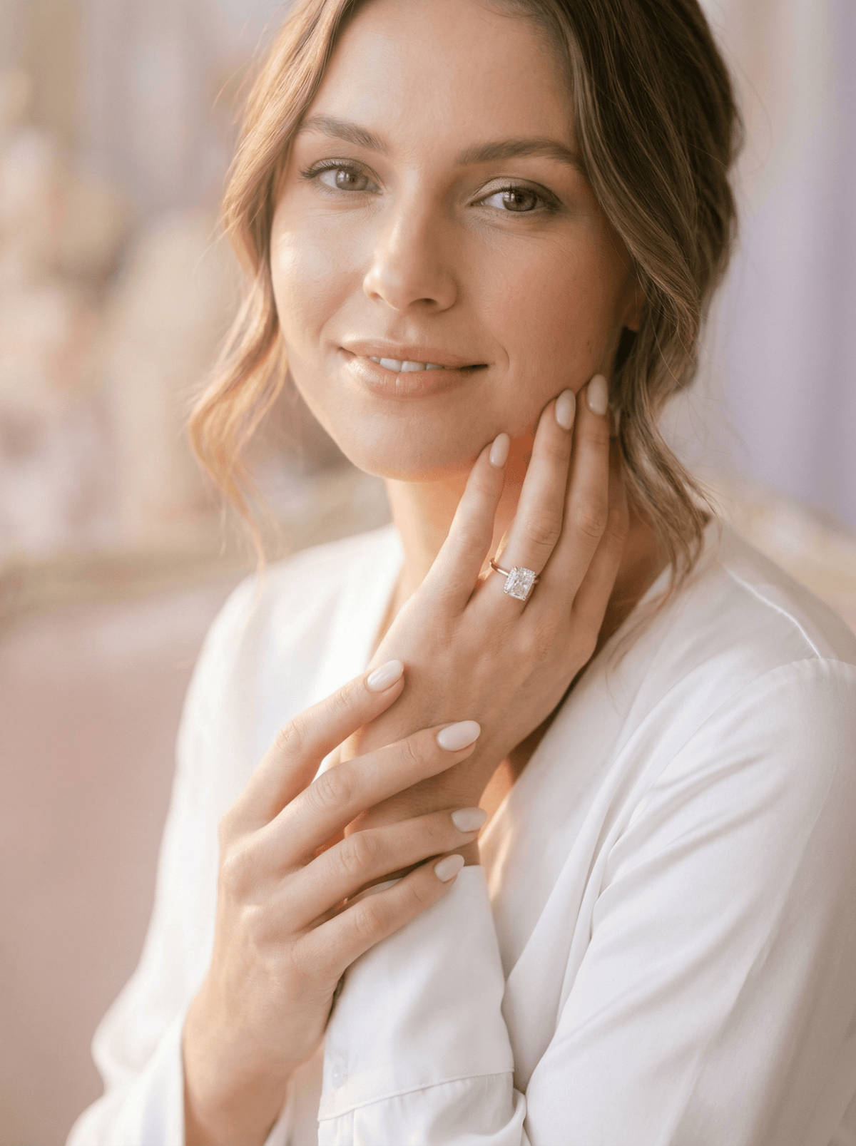 Radiant Hidden Halo Diamond Engagement Ring - Moissanite Engagement Rings