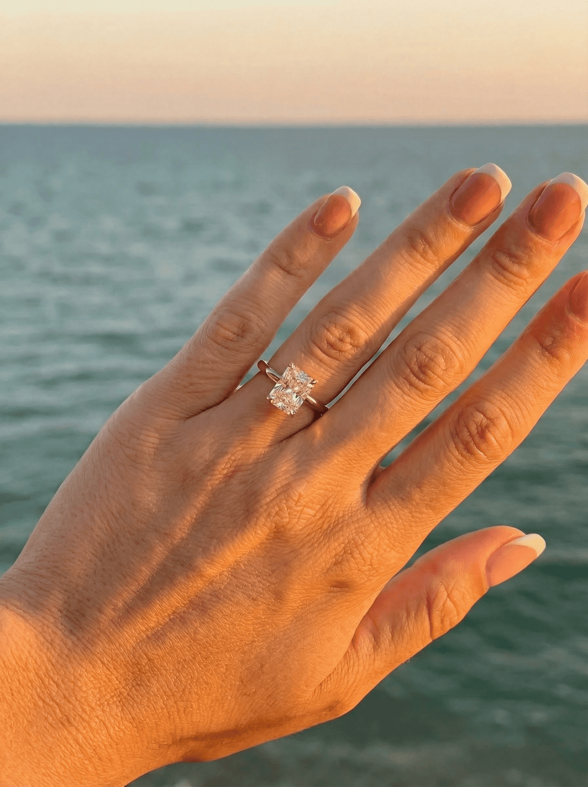 Radiant Hidden Halo Diamond Engagement Ring - Moissanite Engagement Rings
