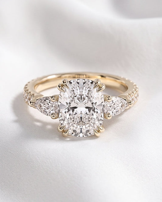 Seraphina - Elongated Cushion Pear Setting 2/3 Pavé Diamond Engagement Ring - Moissanite Engagement Rings