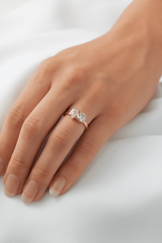 Toi Et Moi Pear & Round Diamond Engagement Ring - Moissanite Engagement Rings
