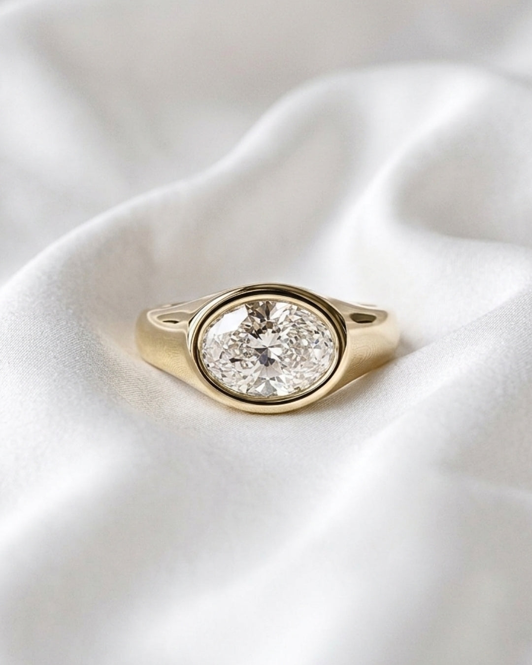 Trina - Oval East West Bezel Solitaire with Signet Band Ring