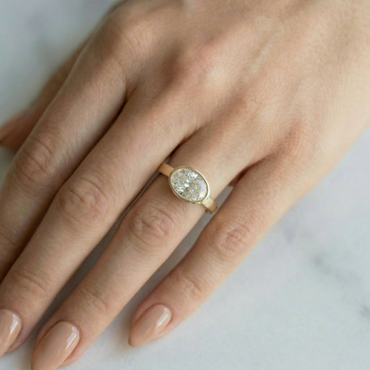 East West Bezel Oval Solitaire Diamond Engagement Ring - Moissanite Engagement Rings