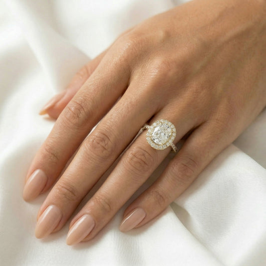 Elongated Cushion Halo Full Pavé Diamond Engagement Ring - Moissanite Engagement Rings