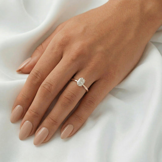 Elongated Cushion Hidden Halo Diamond Engagement Ring - Moissanite Engagement Rings