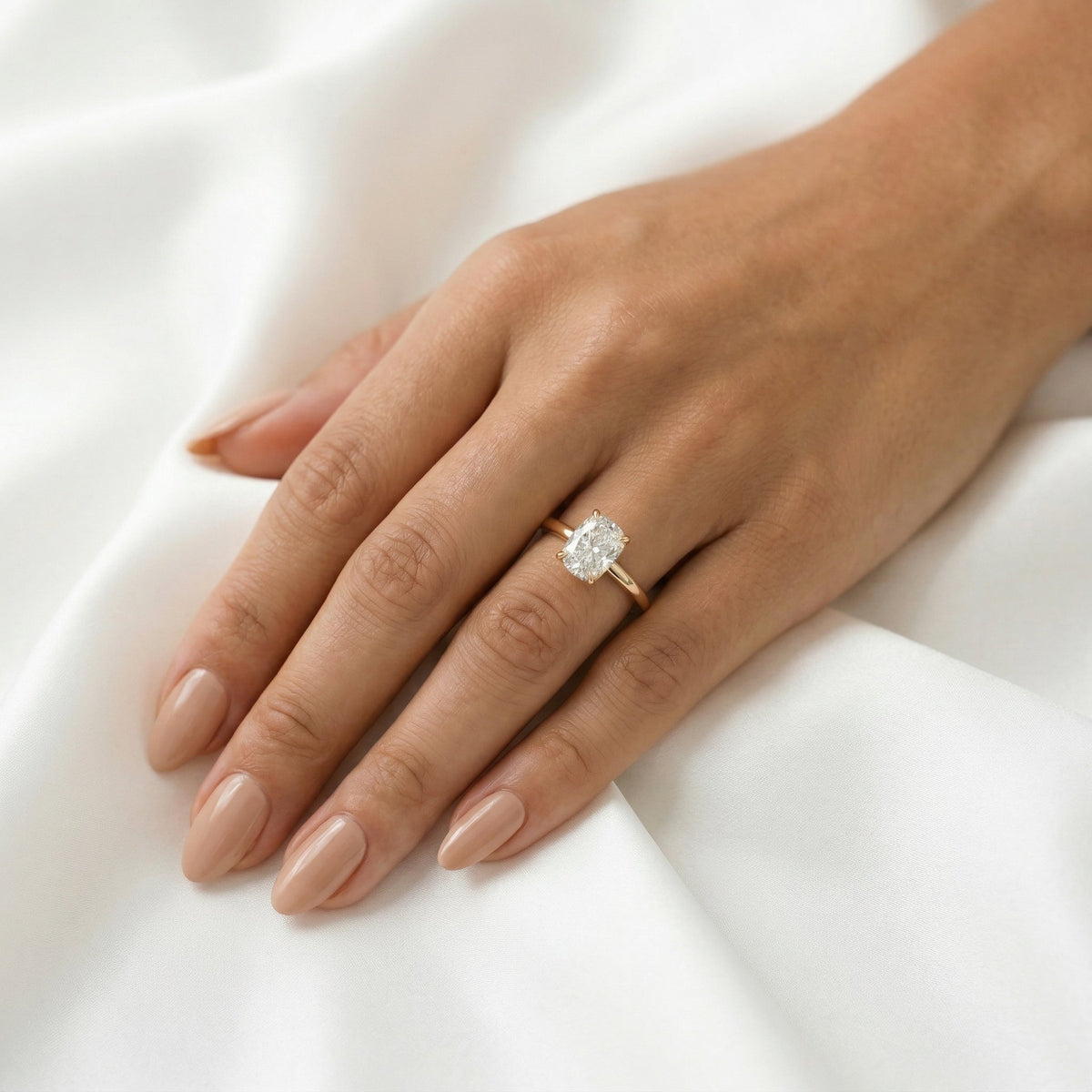 Elongated Cushion Solitaire Diamond Engagement Ring - Moissanite Engagement Rings