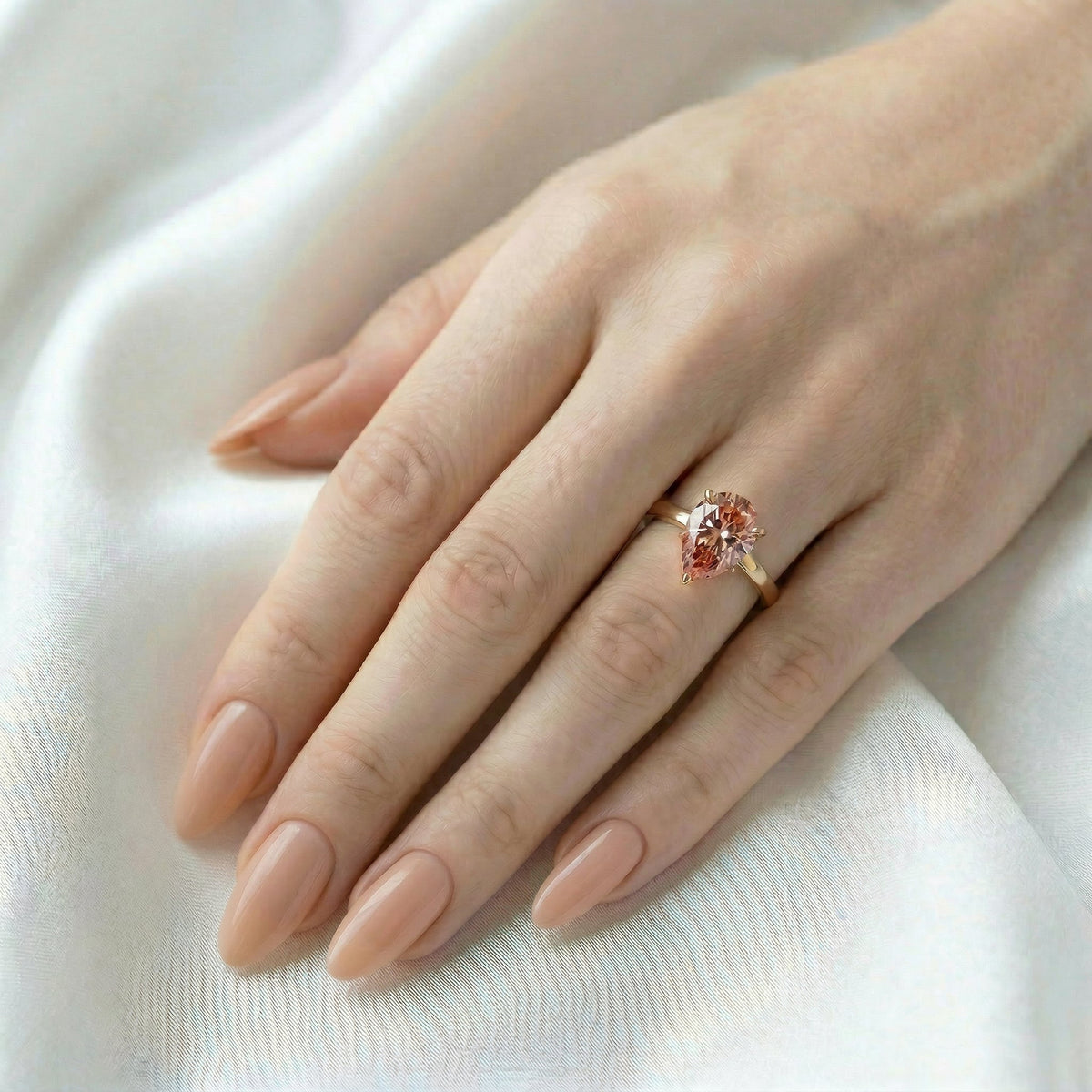 Rosalie - Pear Pink Solitaire Diamond Engagement Ring - Moissanite Engagement Rings