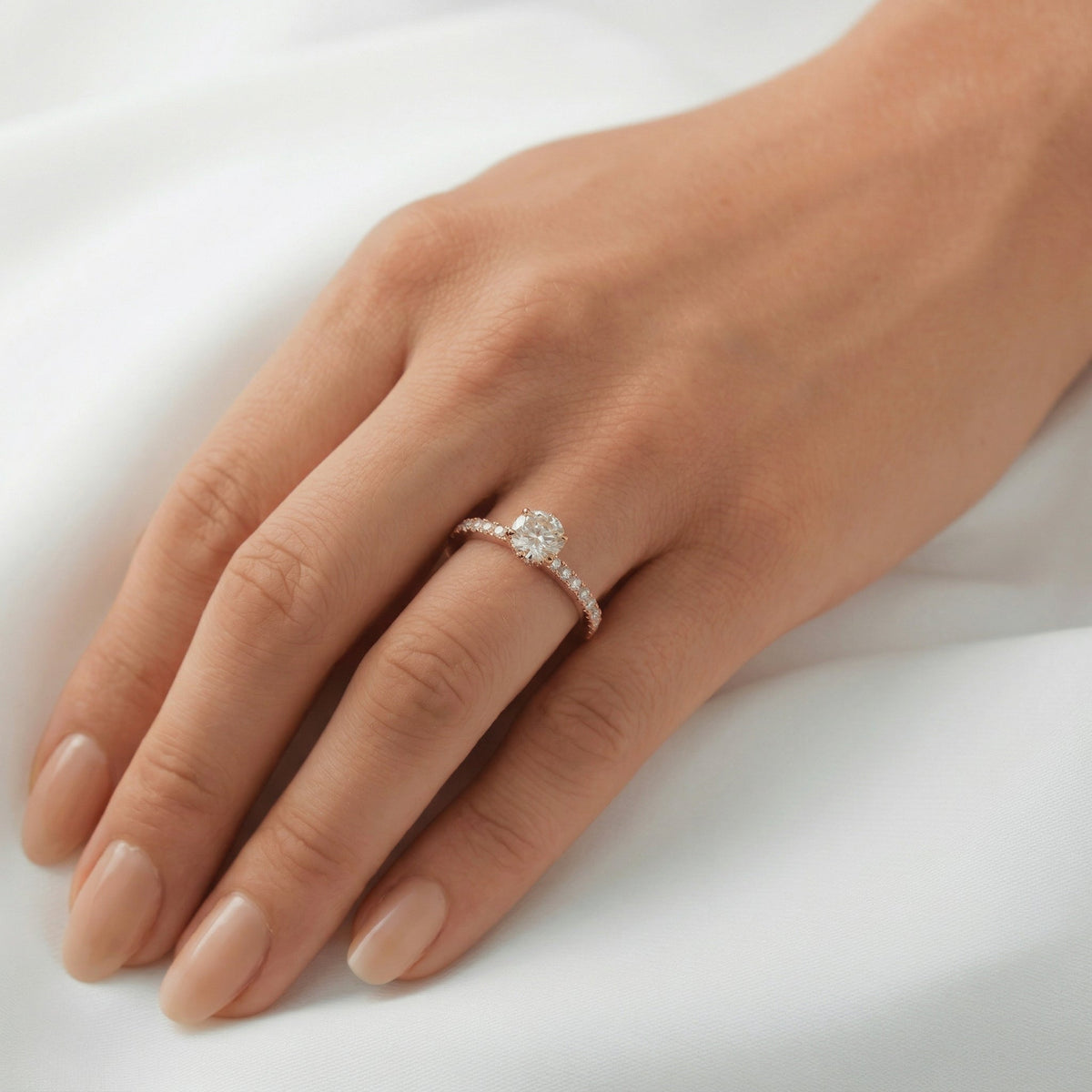 Round Hidden Halo Full Pavè Diamond Engagement Ring - Moissanite Engagement Rings