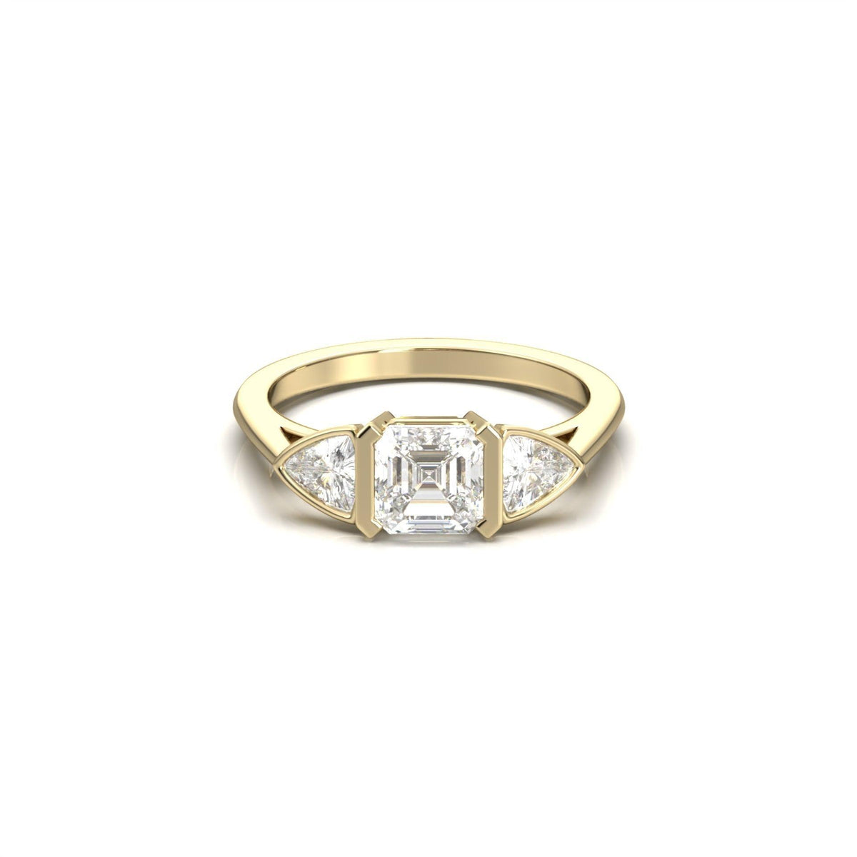 Asscher Trilogy Diamond Engagement Ring - Moissanite Engagement Rings