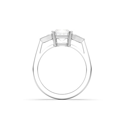 Asscher Trilogy Diamond Engagement Ring - Moissanite Engagement Rings
