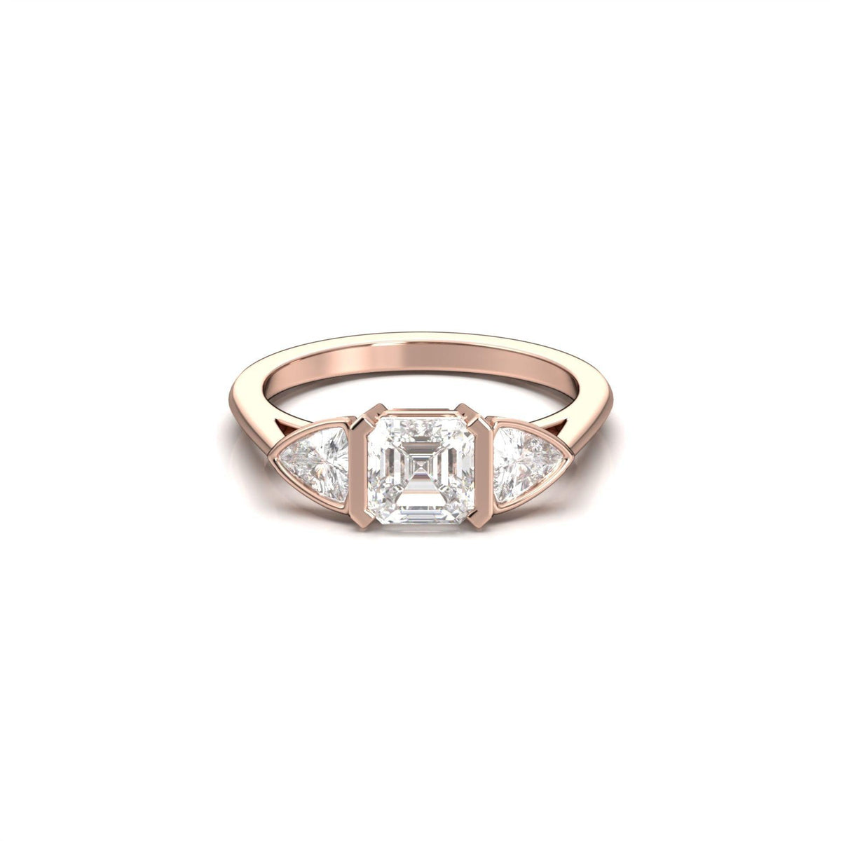 Asscher Trilogy Diamond Engagement Ring - Moissanite Engagement Rings