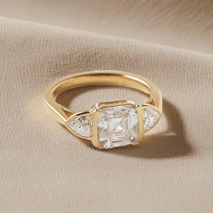 Asscher Trilogy Diamond Engagement Ring - Moissanite Engagement Rings