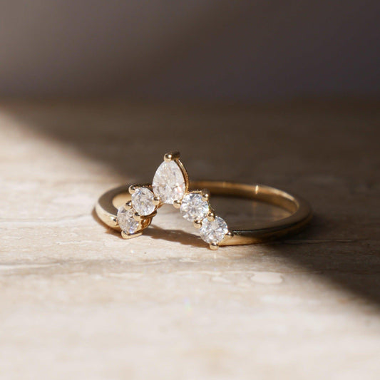 Curved Cluster Diamond Wedding Band - Moissanite Engagement Rings