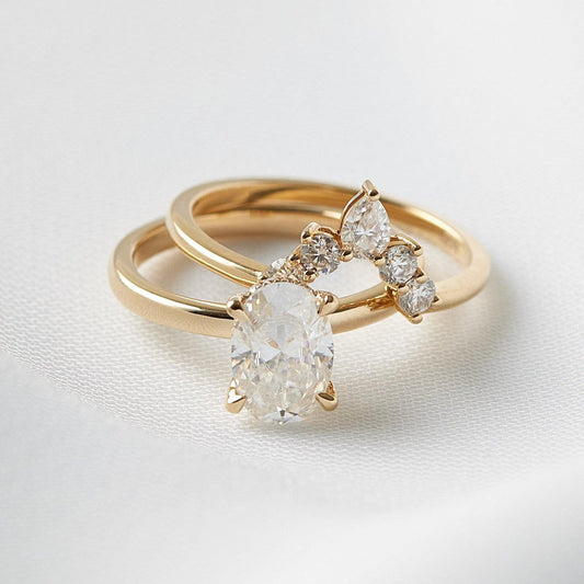 Curved Cluster Diamond Wedding Band - Moissanite Engagement Rings